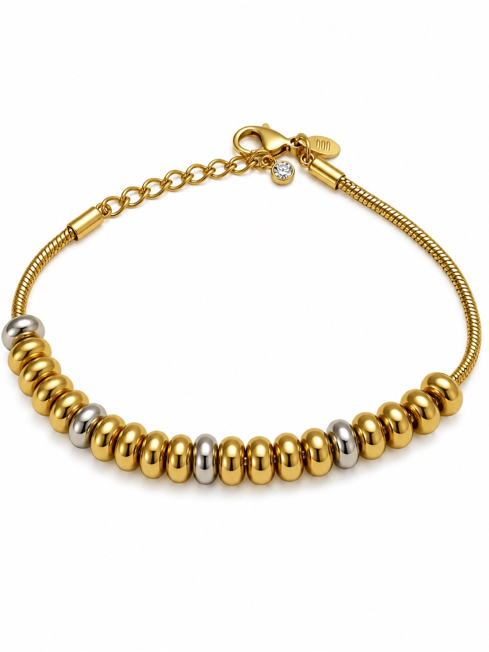 Vintage AVON Two Tone Snake Chain Bracelet Rhinestone Beads Gold Silver Signed